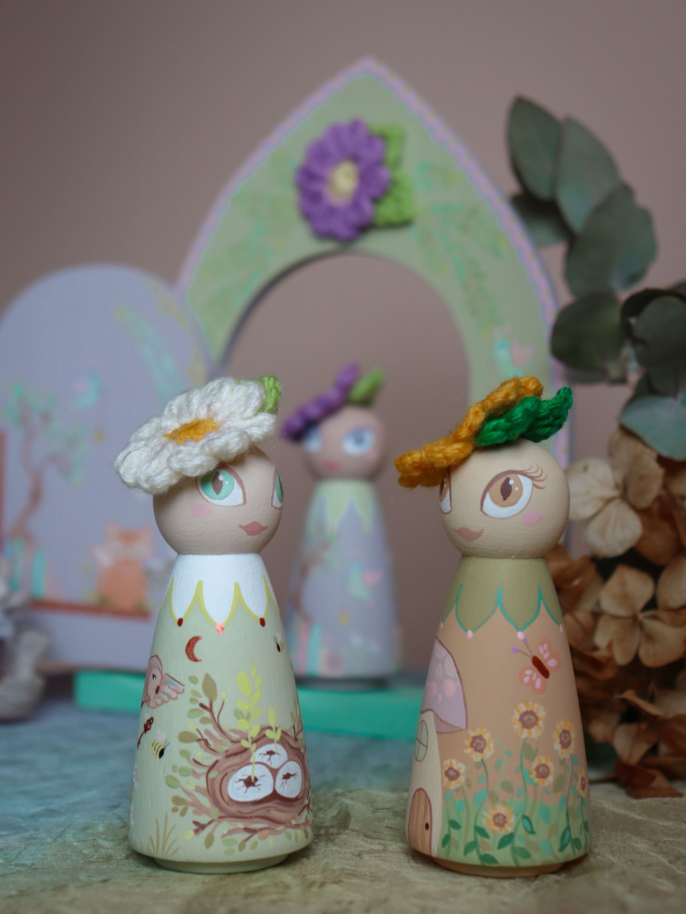 hand-painted wooden flower fairy dolls